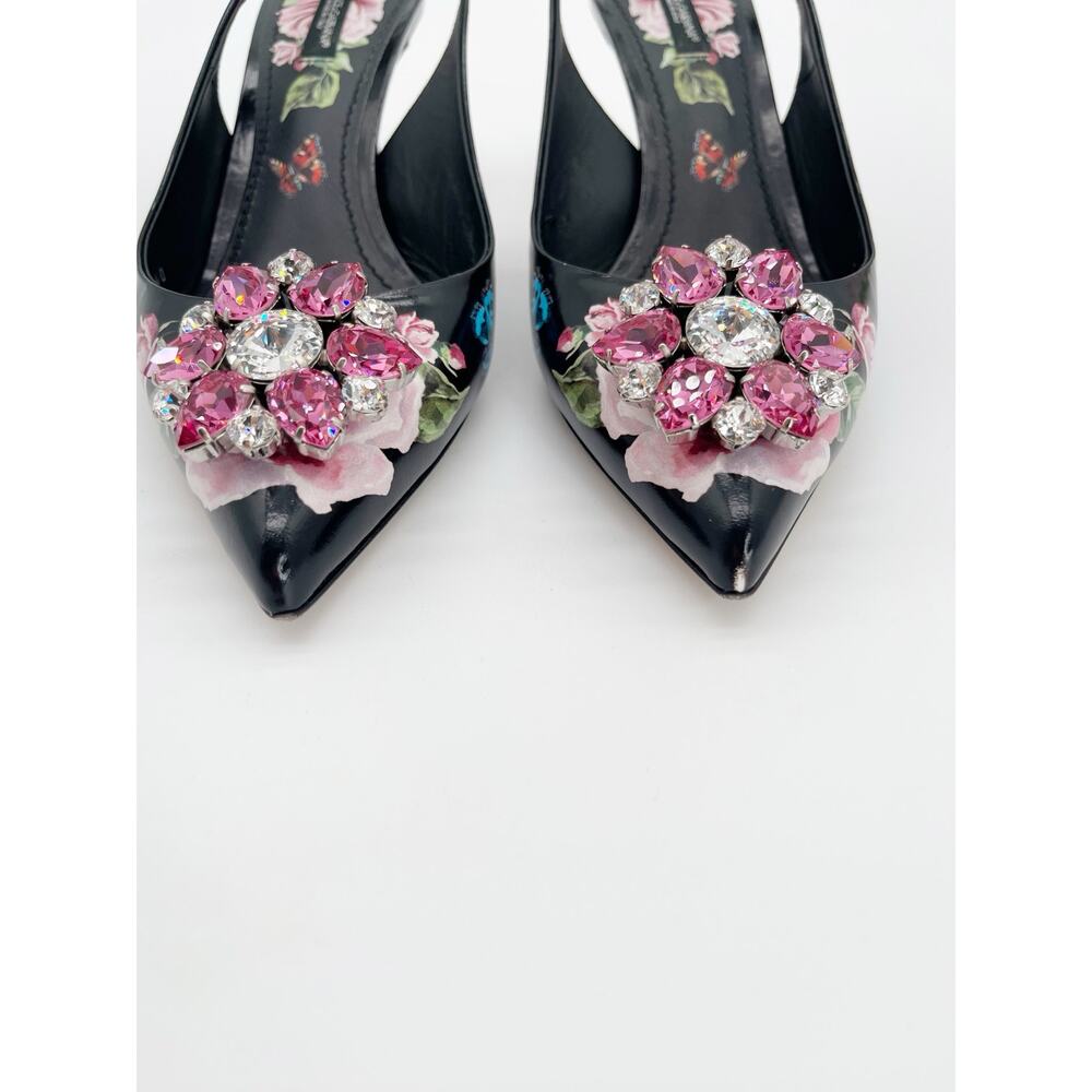 Dolce & Gabbana Black Rose Butterfly Crystal Pointed Toe Slingback Heels IT 40 - Picture 8 of 16